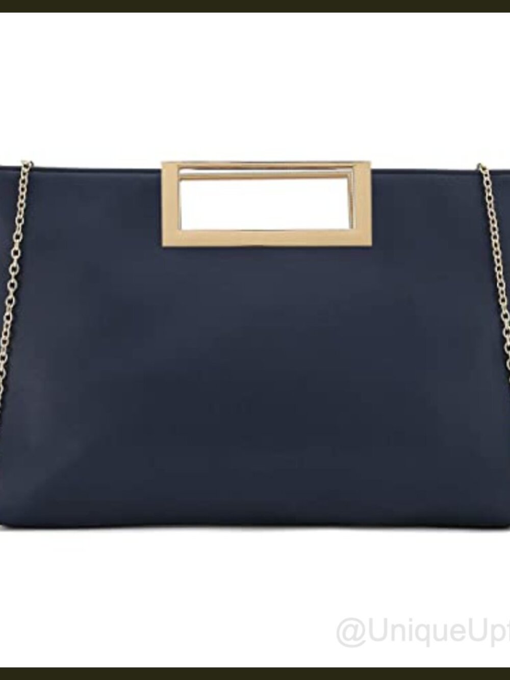 Vegan PU Leather Convertible Clutch Evening Bag Gold Metal Handle